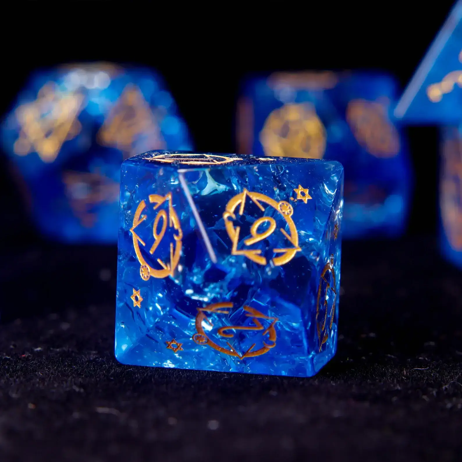 Blue Glass D&D Dice Set – Gemstone Style Polyhedral RPG Dice, Perfect Birthday Gift for Him/Her