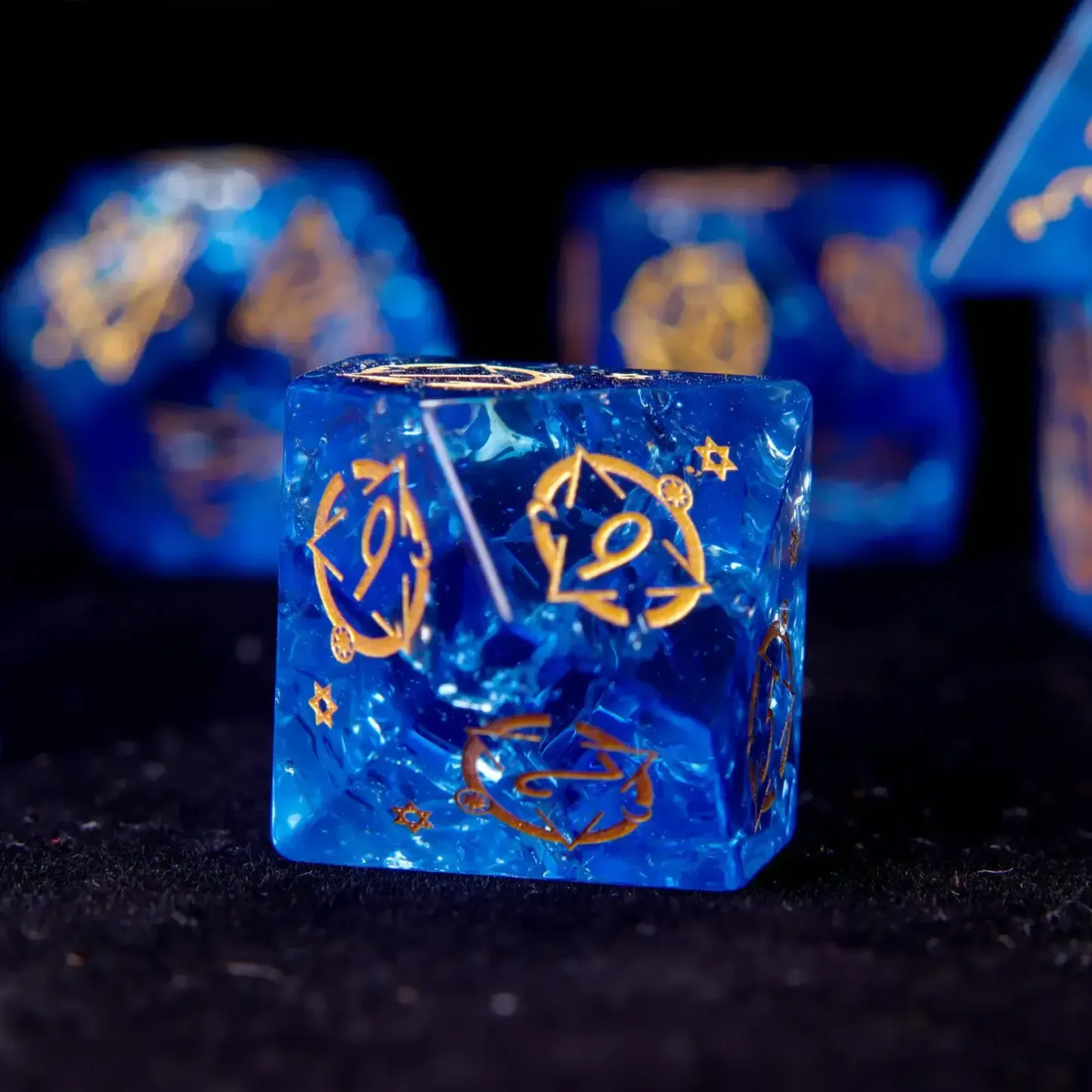 Blue Glass D&D Dice Set – Gemstone Style Polyhedral RPG Dice, Perfect Birthday Gift for Him/Her