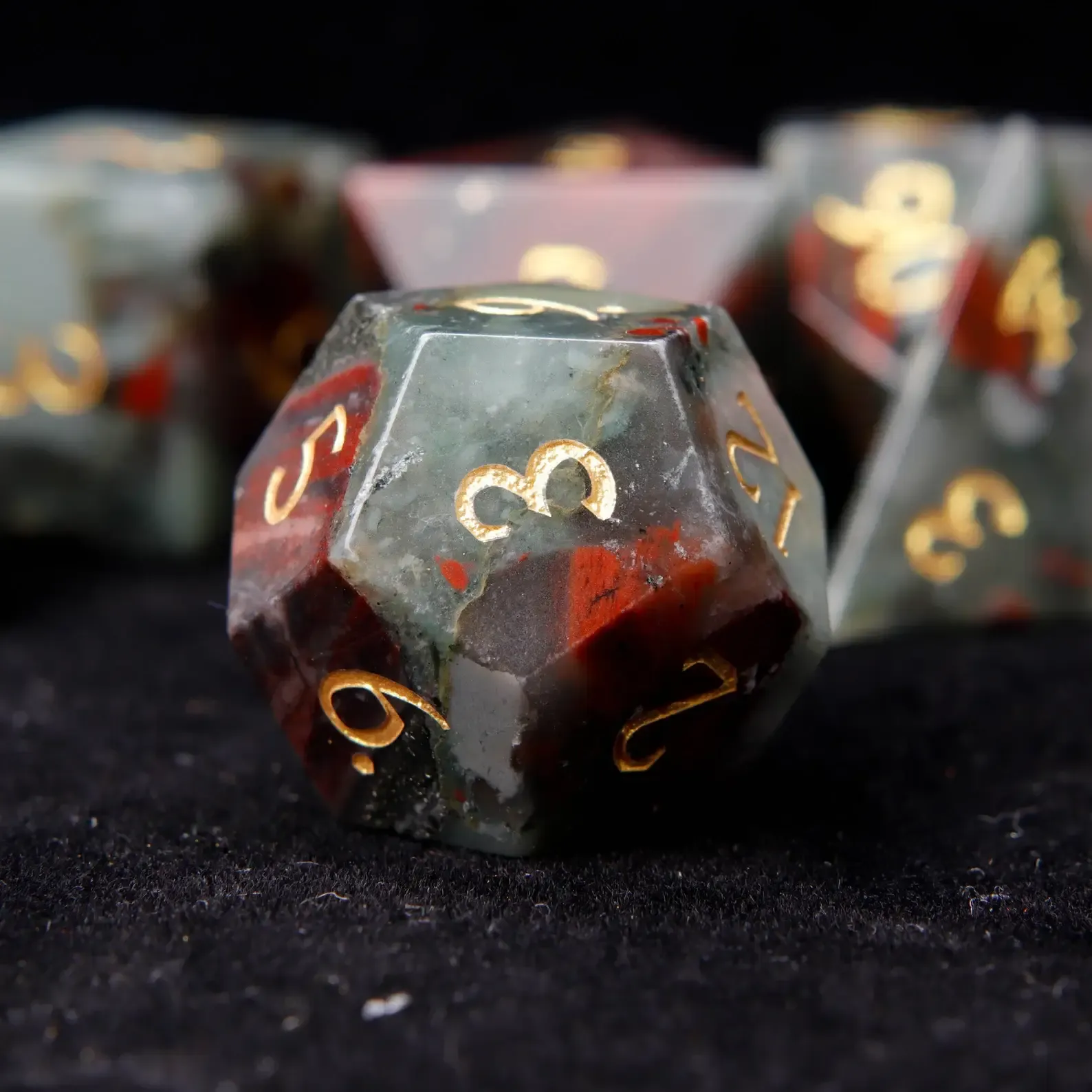 Red Natural Bloodstone D&D Dice Set – Sharp Edge Gemstone RPG Dice