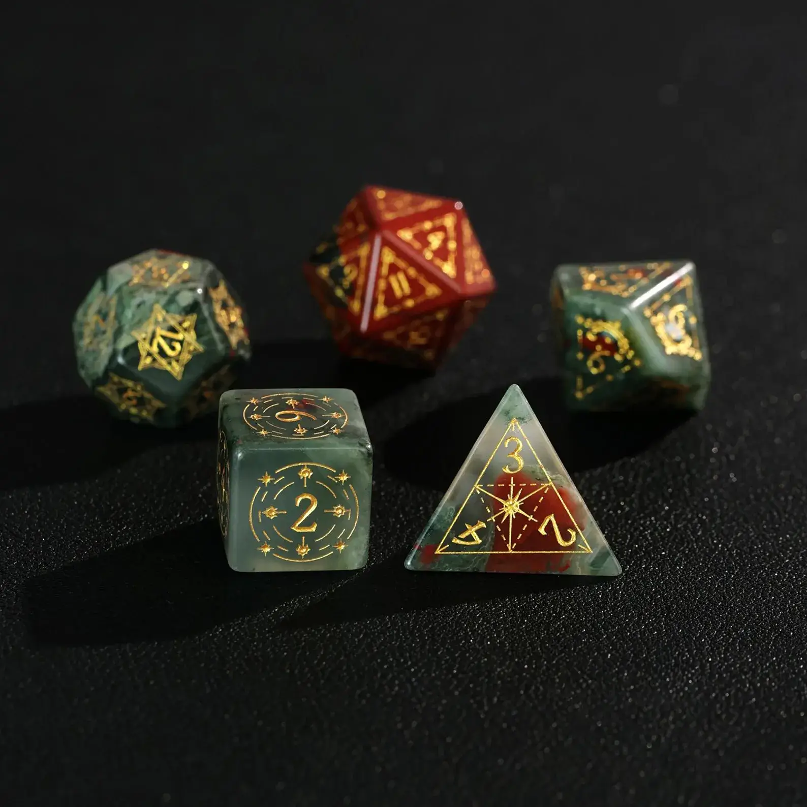 Red Natural Bloodstone Dungeons & Dragons Polyhedron RPG Gem Dice Set