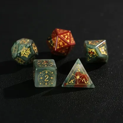 Red Natural Bloodstone Dungeons & Dragons Polyhedron RPG Gem Dice Set