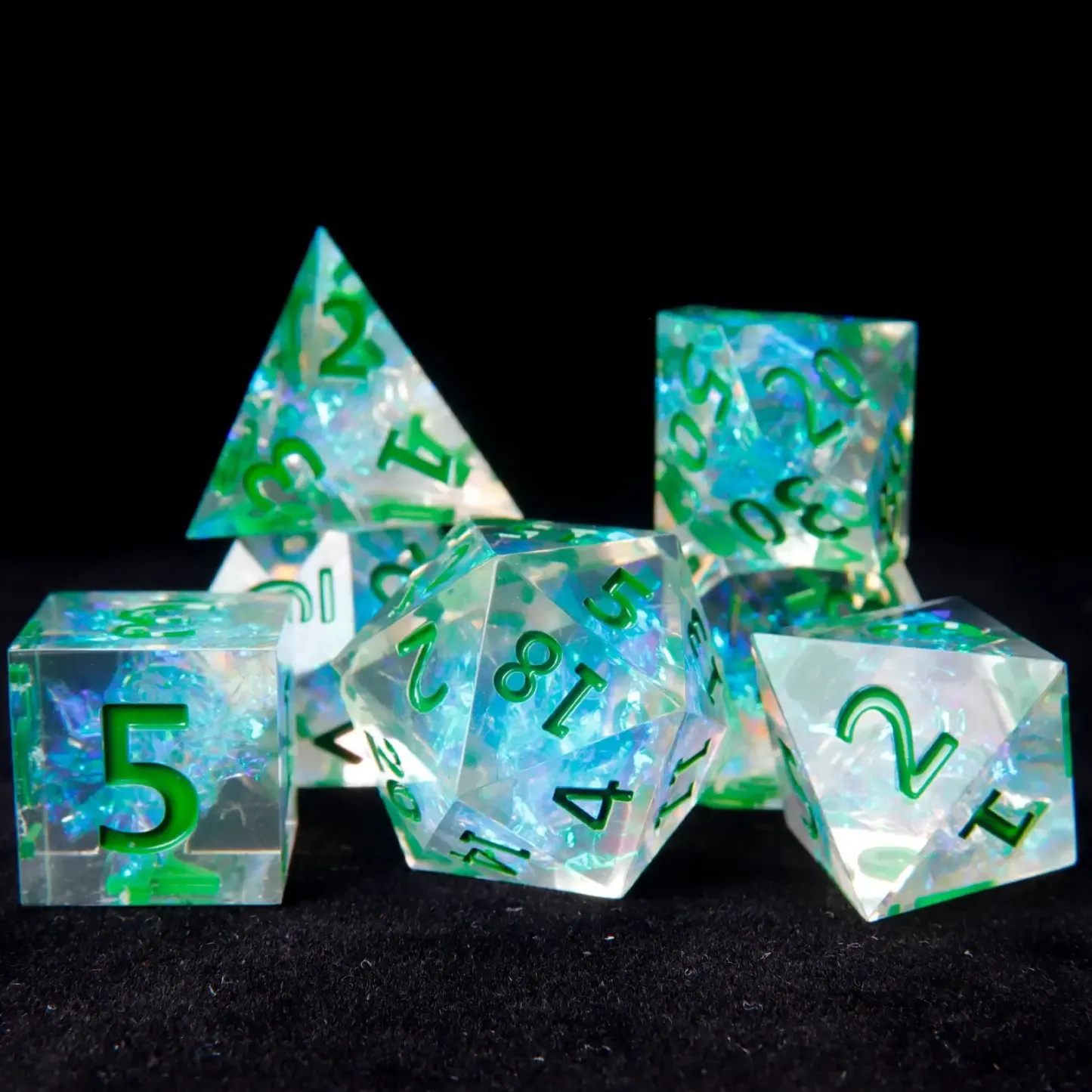 Green DND Dice Set – Sharp Edge Polyhedral RPG Dice