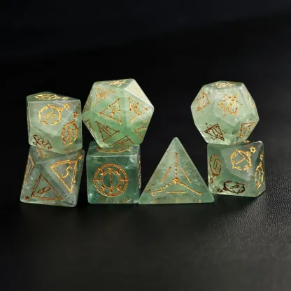 Green Fluorite DND Dice Set, Dungeons and Dragons Polyhedral RPG Gemstone Dice Set