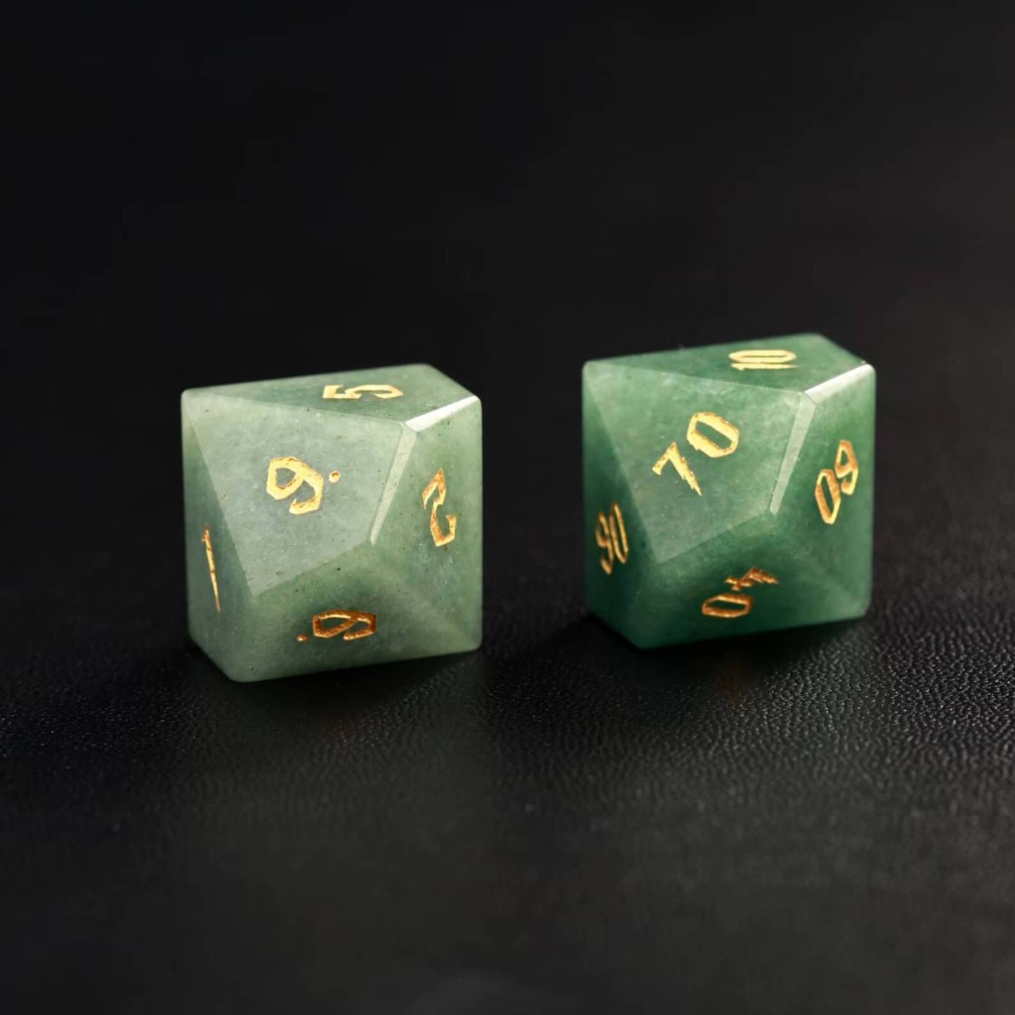 Green Jade DND Dice Set – Handcrafted Aventurine Sharp-Edge Polyhedral Dice