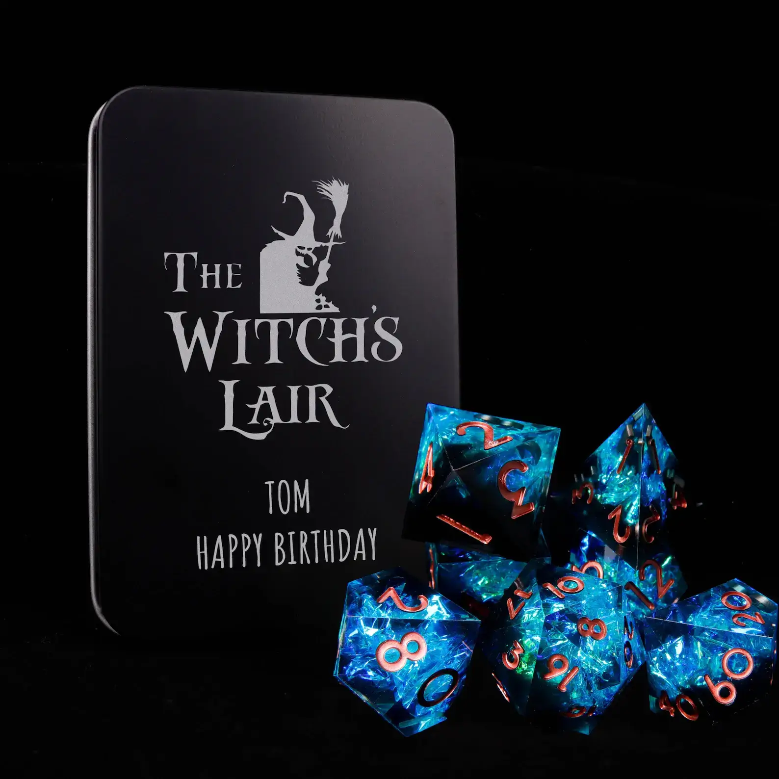 Blue Lightning DND Dice Set – Sharp Polyhedral Resin Dice, Birthday Gift for Boyfriend