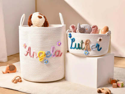 Personalized Handmade Basket, Baby Shower Gift Basket, Baby Shower Gift, Rope Cotton Gift Basket, Toy Organizer