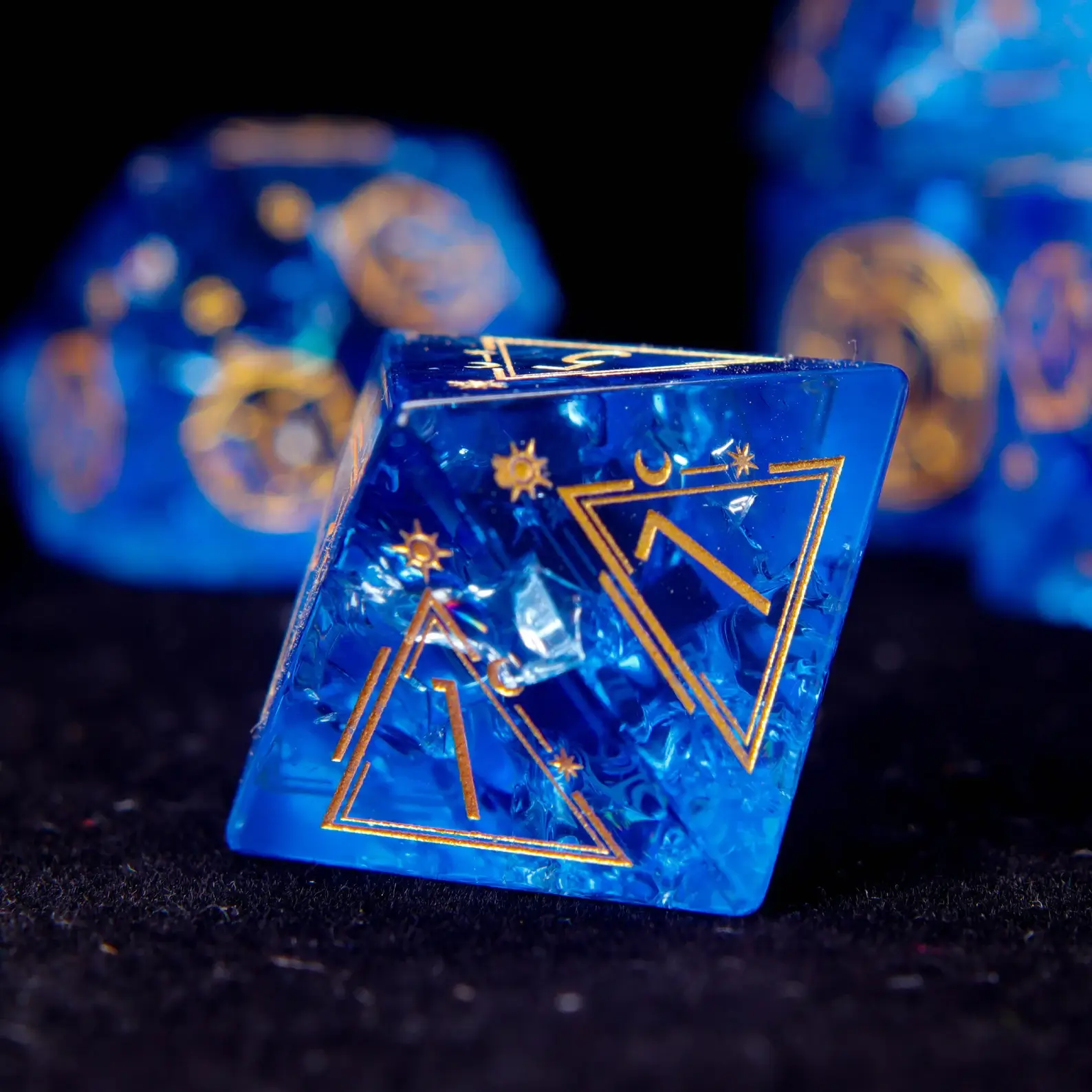 Blue Glass D&D Dice Set – Gemstone Style Polyhedral RPG Dice, Perfect Birthday Gift for Him/Her