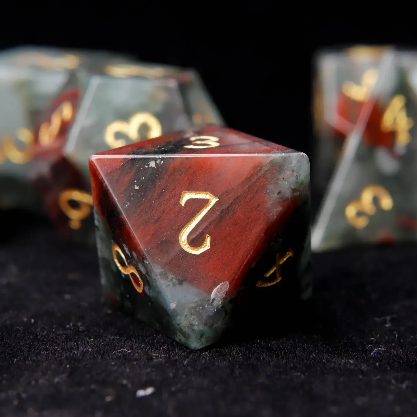 Red Natural Bloodstone D&D Dice Set – Sharp Edge Gemstone RPG Dice