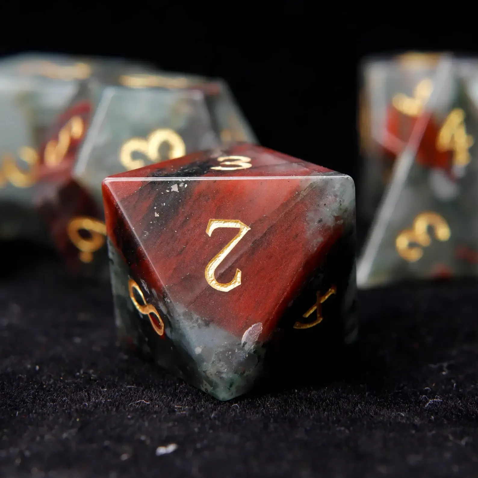 Red Natural Bloodstone D&D Dice Set – Sharp Edge Gemstone RPG Dice