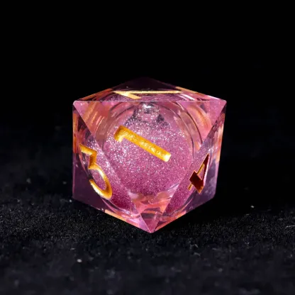 Pink Liquid Core DND Dice Set – Sharp D6 & D20, Birthday Gift for D&D Players
