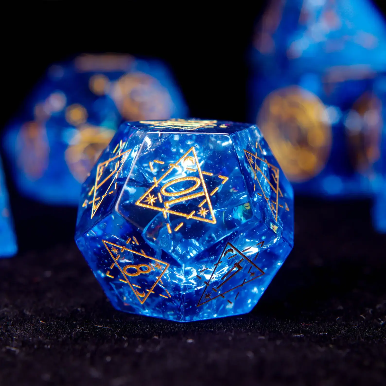 Blue Glass D&D Dice Set – Gemstone Style Polyhedral RPG Dice, Perfect Birthday Gift for Him/Her