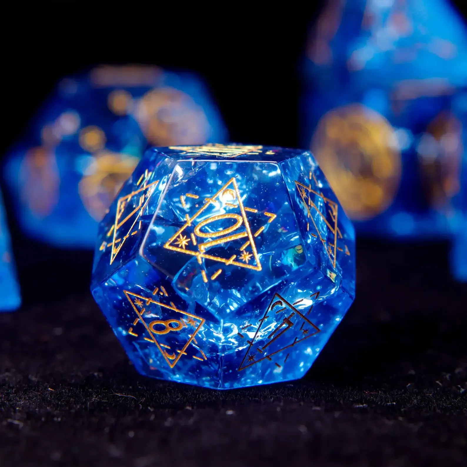 Blue Glass D&D Dice Set – Gemstone Style Polyhedral RPG Dice, Perfect Birthday Gift for Him/Her