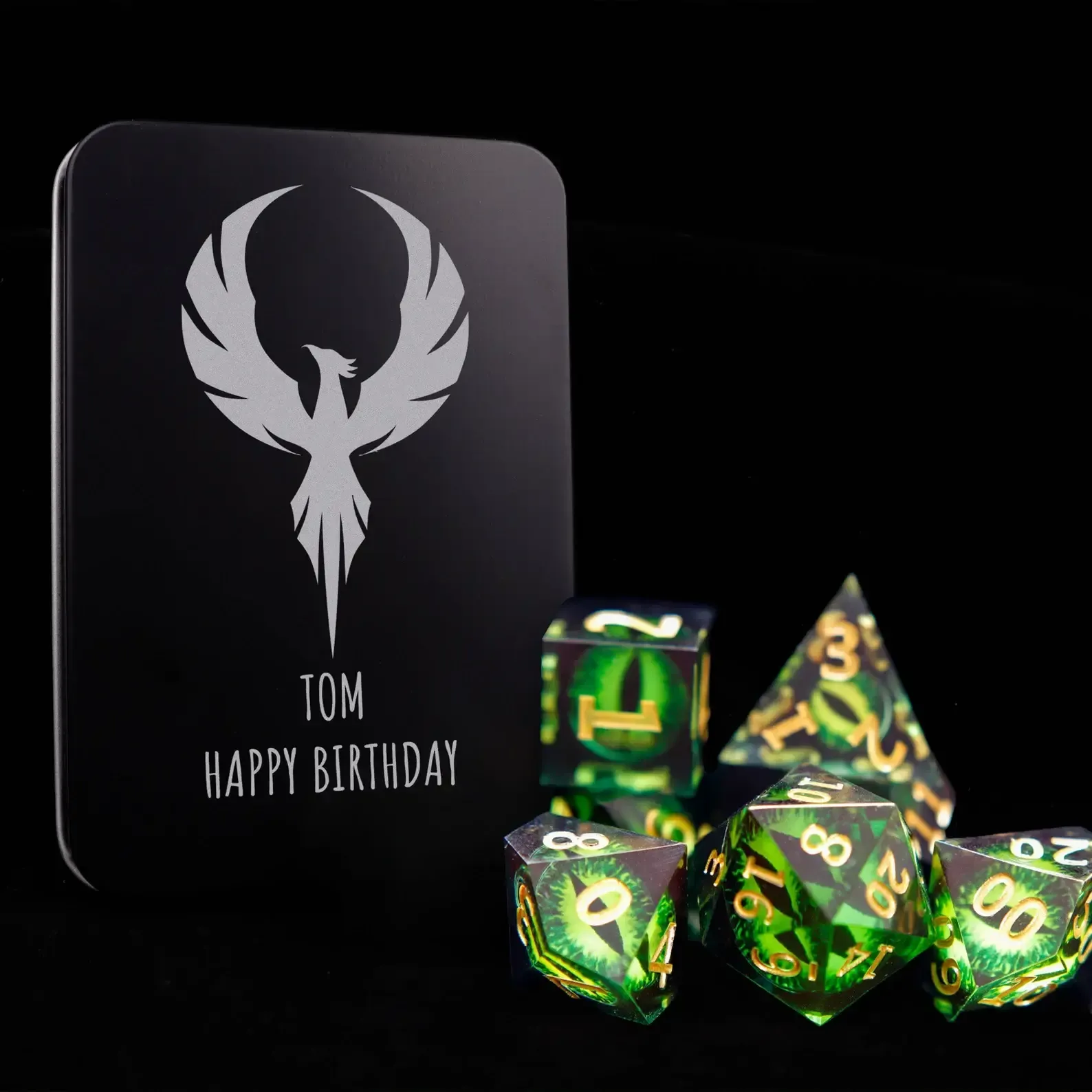Demon’s Eye Dice Set – Green Eyes Sharp Edge D6 & D20, Perfect Gift-giftyourways