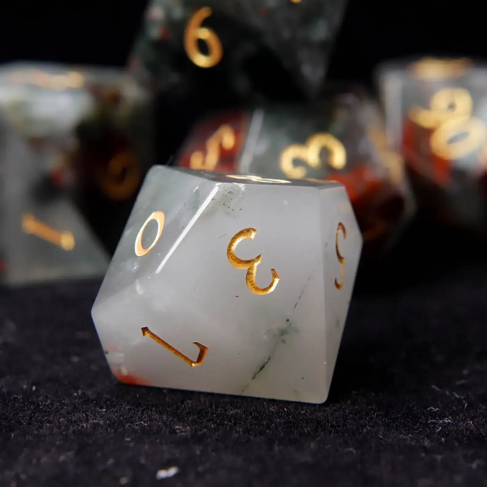 Red Natural Bloodstone D&D Dice Set – Sharp Edge Gemstone RPG Dice