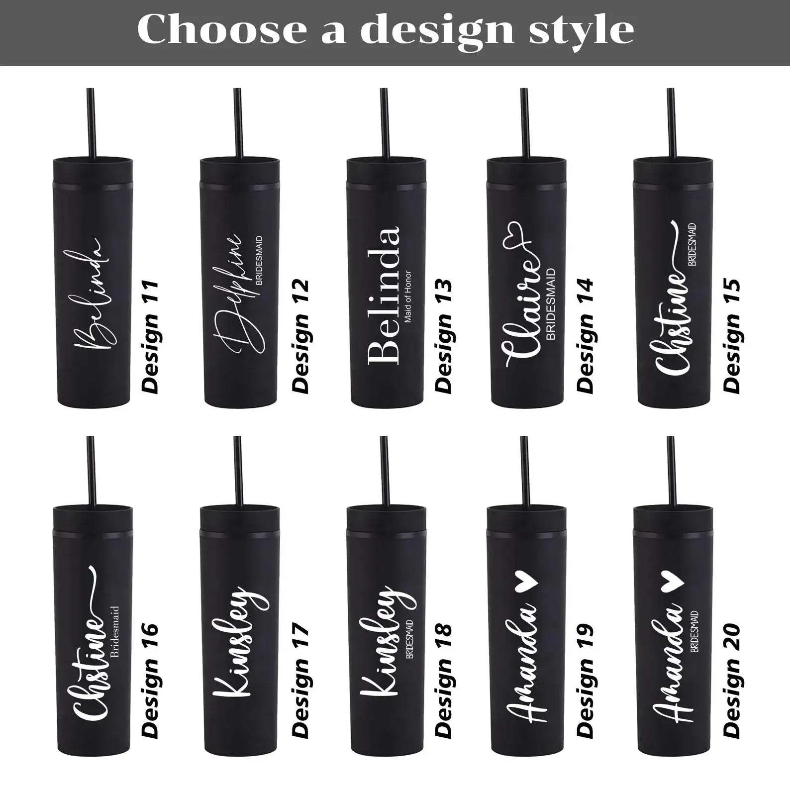 Personalized Skinny 16oz Tumbler with Straw – Bridesmaid Gift Idea