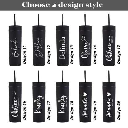 Personalized Skinny 16oz Tumbler with Straw – Bridesmaid Gift Idea