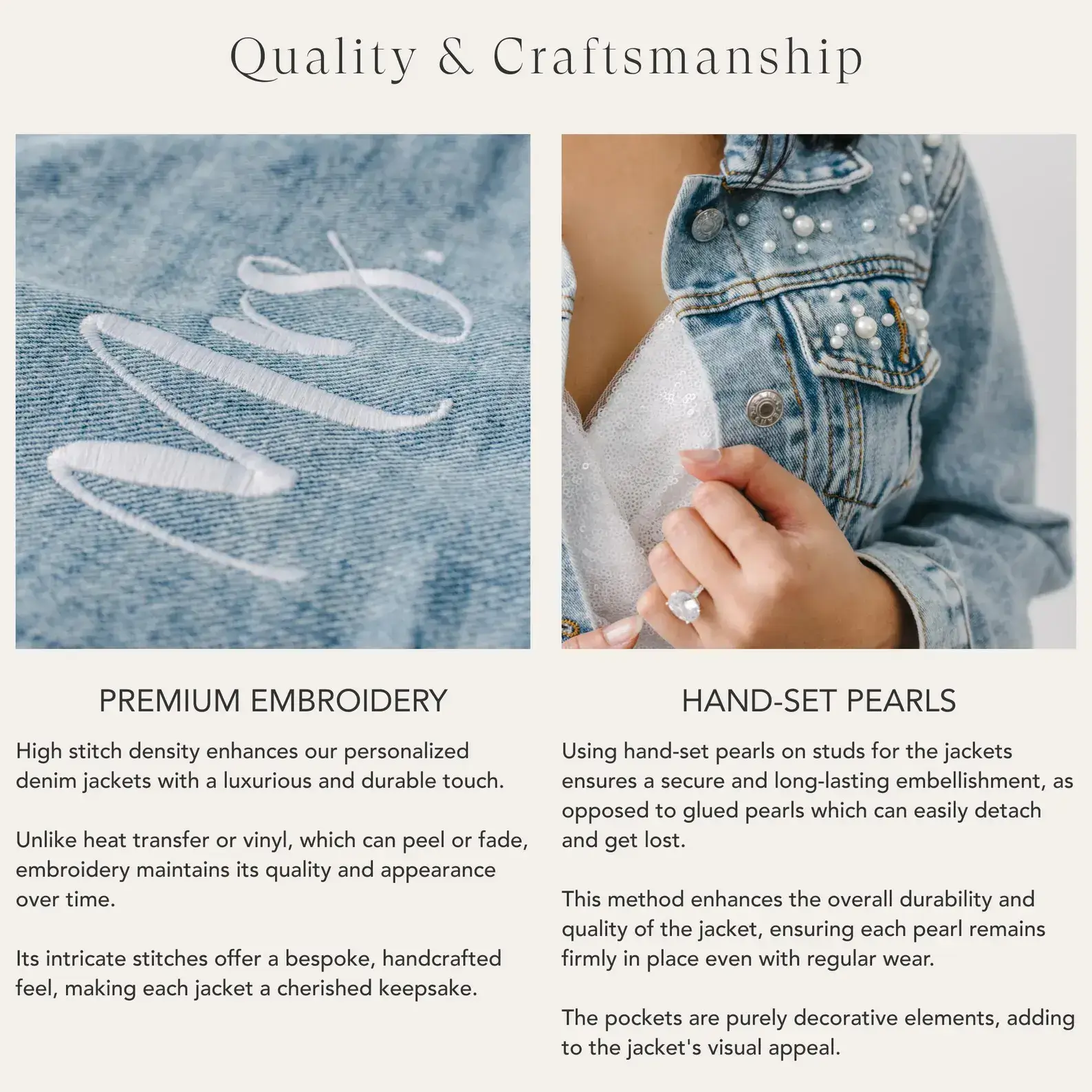 Embroidered Bride Denim Jacket – Custom Pearl Wedding Jacket