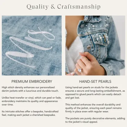 Embroidered Bride Denim Jacket – Custom Pearl Wedding Jacket