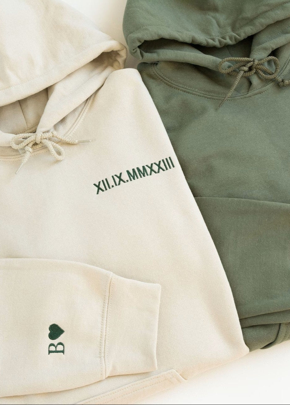 Custom Embroidered Roman Numeral Hoodie - Couples Gift & 1st Anniversary gift