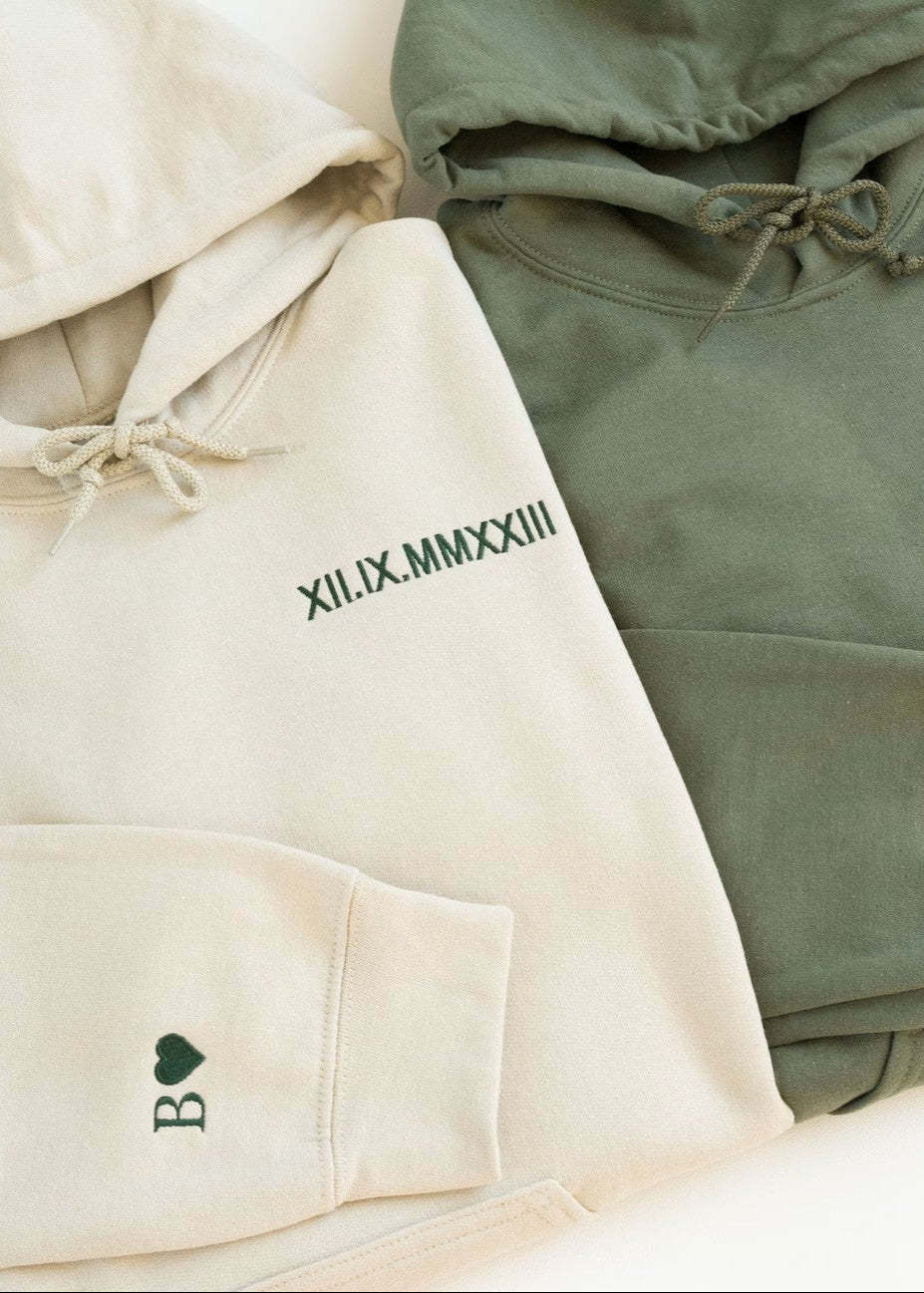 Custom Embroidered Roman Numeral Hoodie - Couples Gift & 1st Anniversary gift