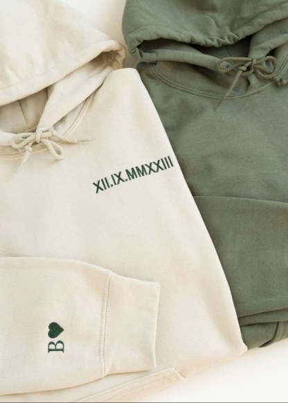 Custom Embroidered Roman Numeral Hoodie - Couples Gift & 1st Anniversary gift