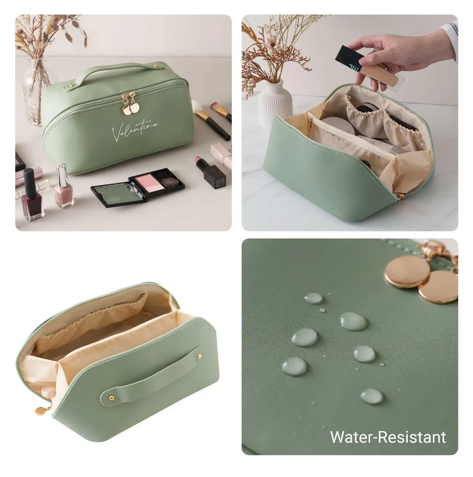 Custom Leather Makeup Bag - Personalized  Cosmetic Bag for Travel & Daily Use