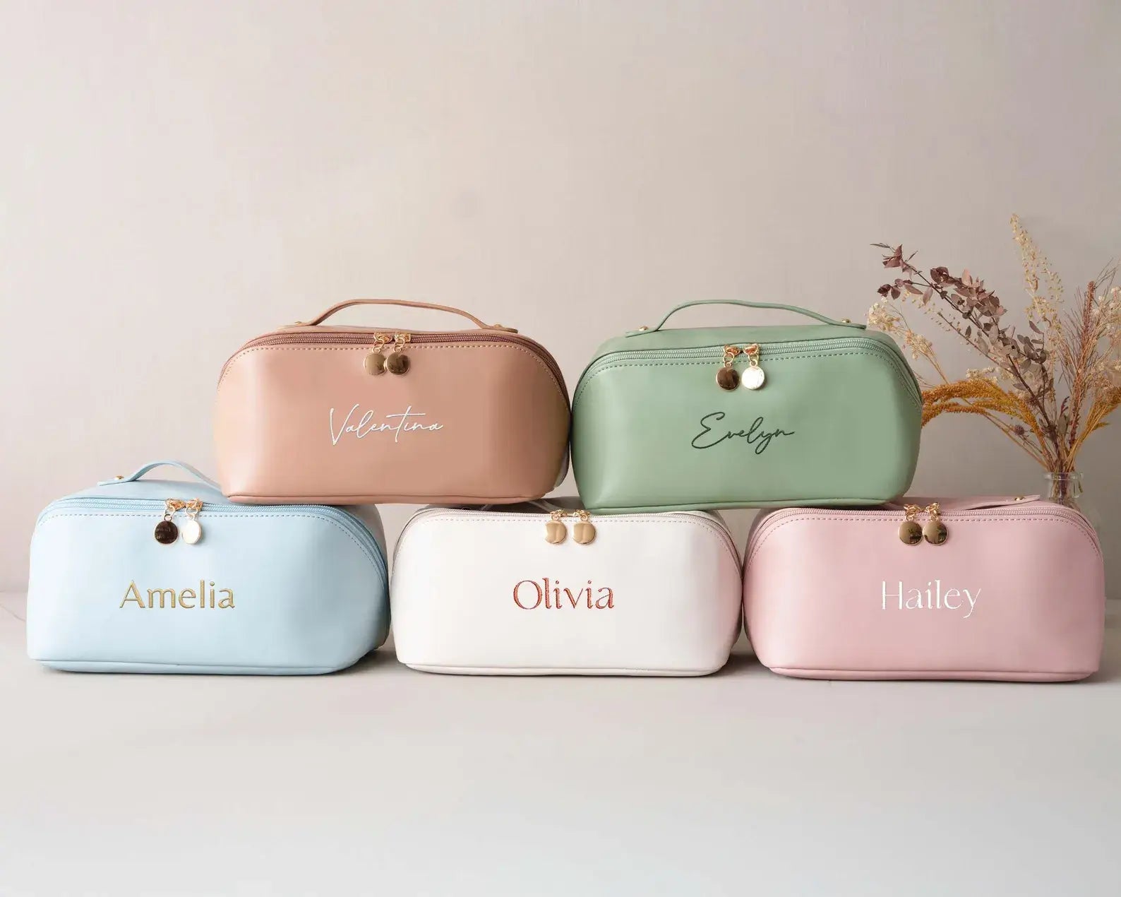 Custom Leather Makeup Bag - Personalized  Cosmetic Bag for Travel & Daily Use