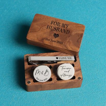 For my Husband - Custom Engraved Cufflinks & Tie Clip Gift Box