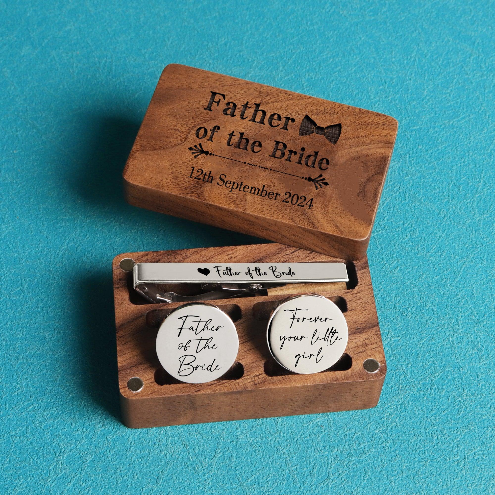 Forever Your Little Girl - Personalized Cufflinks & Tie Clip Set for Dad, Weddings & Special Occasions