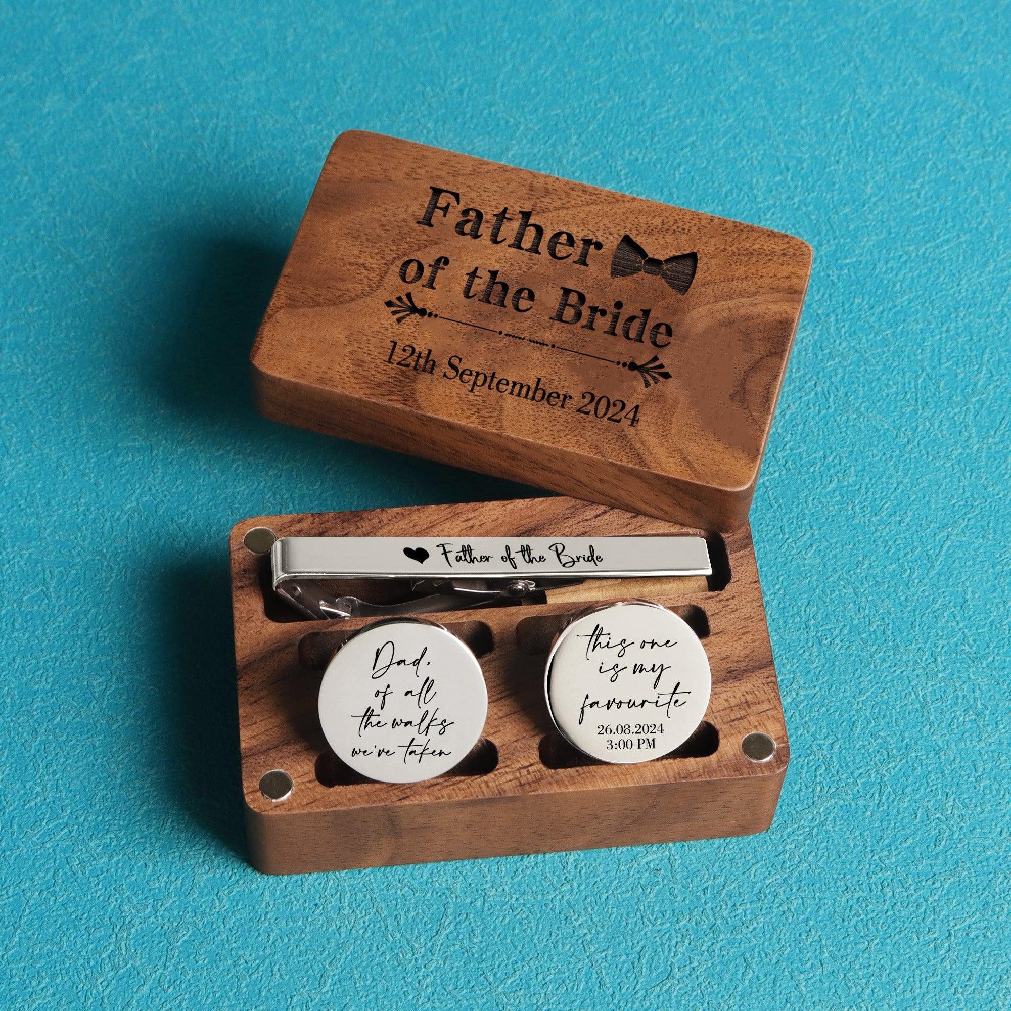 Father of the Bride - Personalized Cufflinks & Tie Clip Set for Dad
