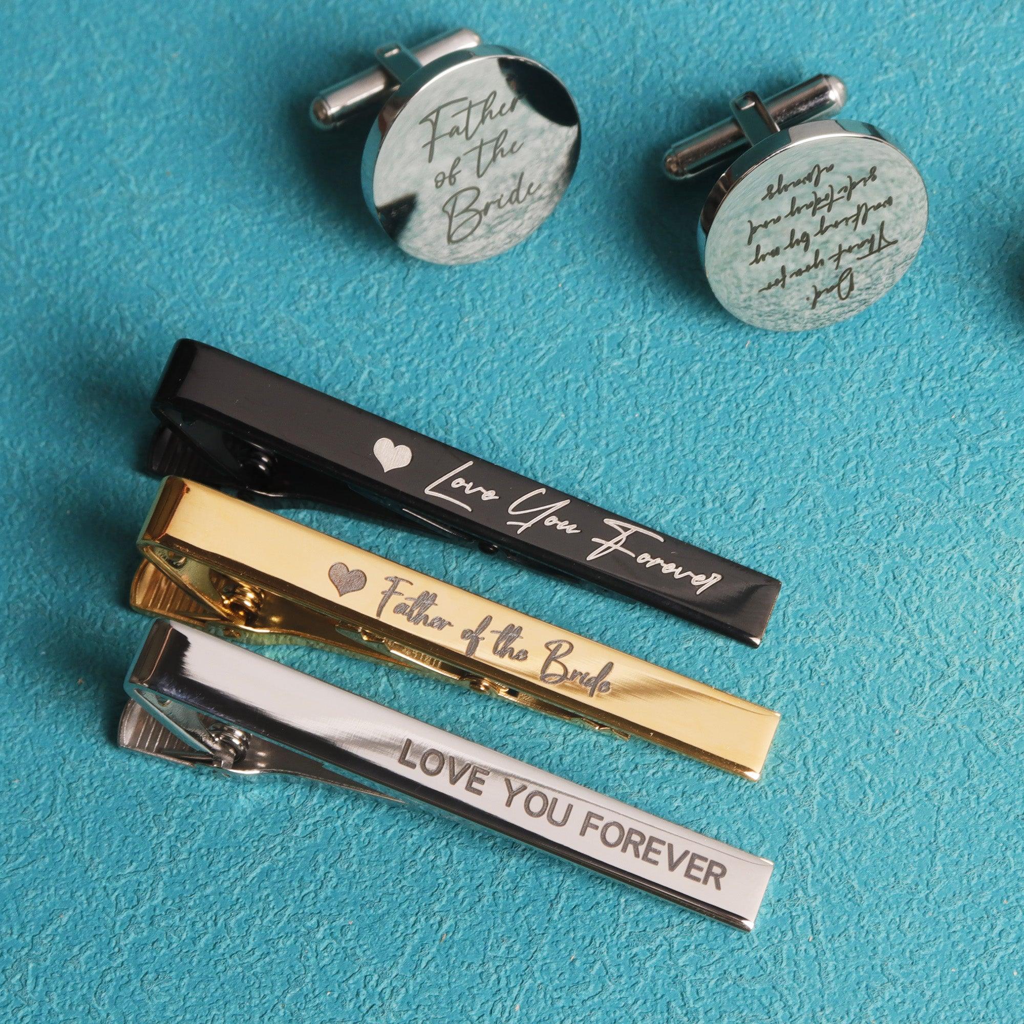 personalized tie clip and cufflinks