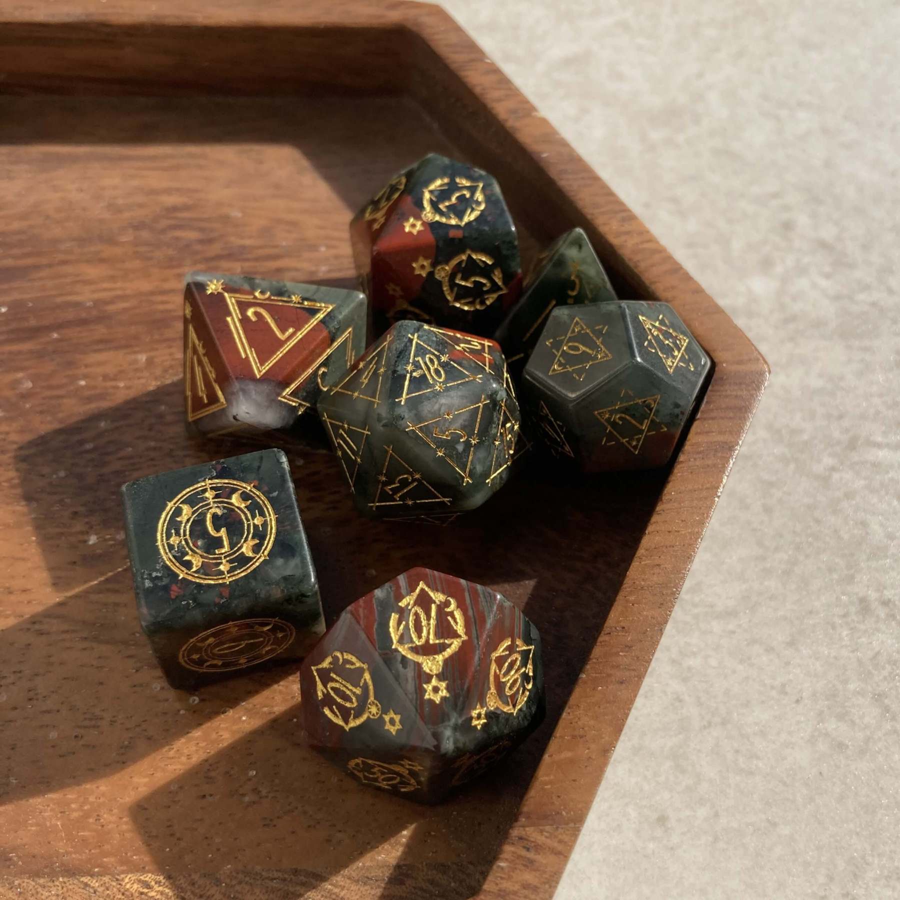 Red Natural Bloodstone Dungeons & Dragons Polyhedron RPG Gem Dice Set under the sun