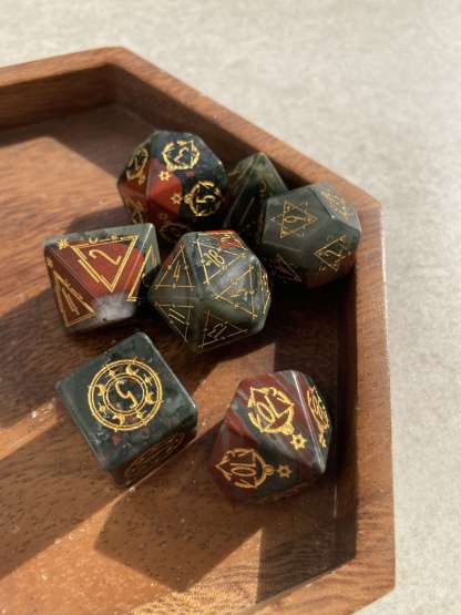 Red Natural Bloodstone Dungeons & Dragons Polyhedron RPG Gem Dice Set under the sun
