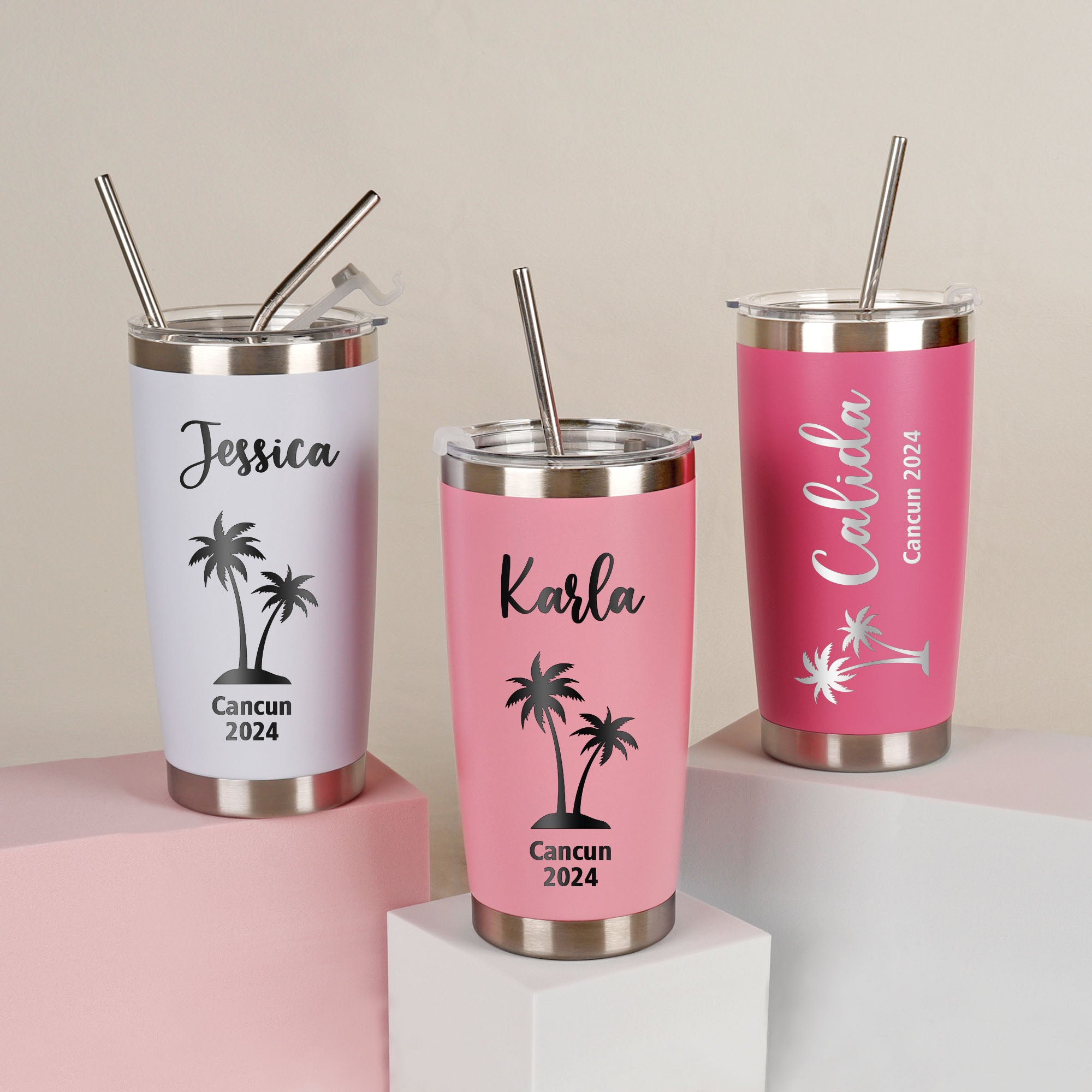 Personalized 20oz Palm Tree Tumbler - Bridesmaid Gift & Travel Mug