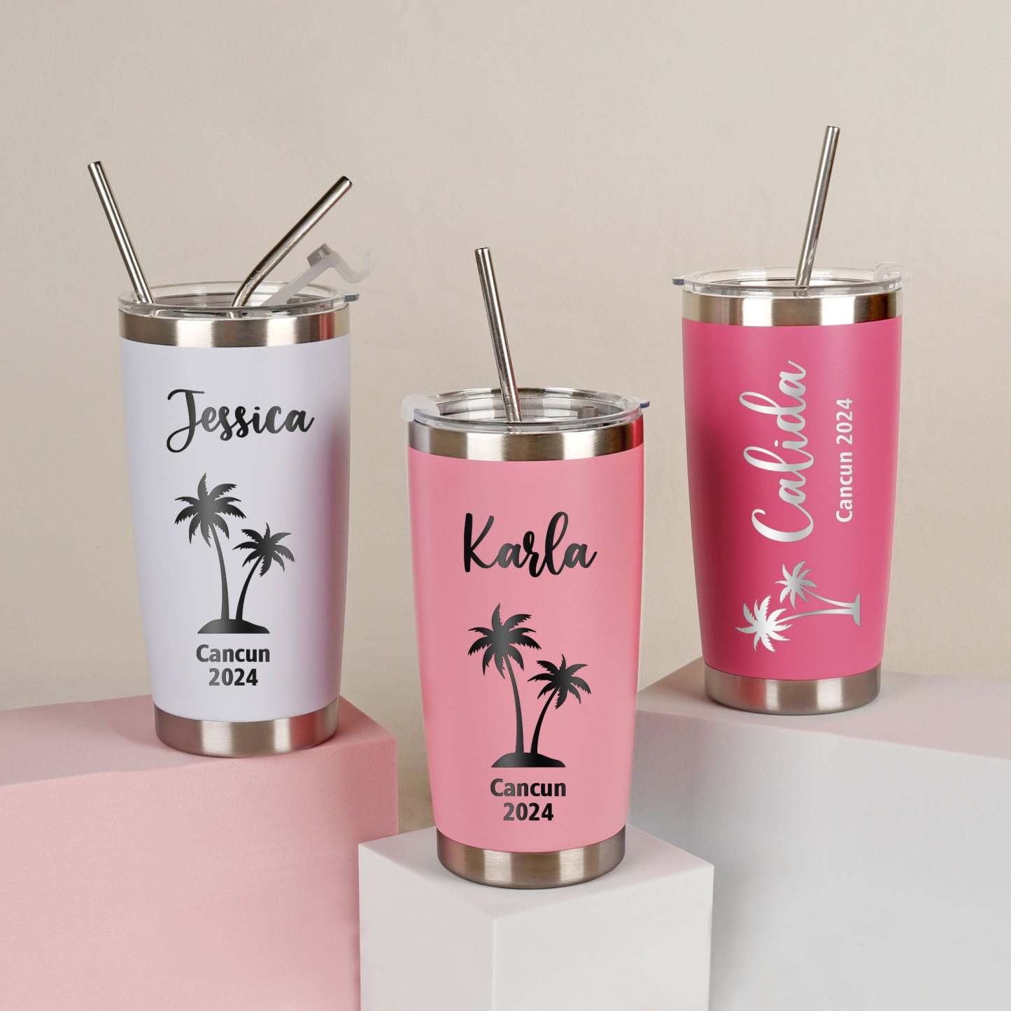 Personalized 20oz Palm Tree Tumbler - Bridesmaid Gift & Travel Mug