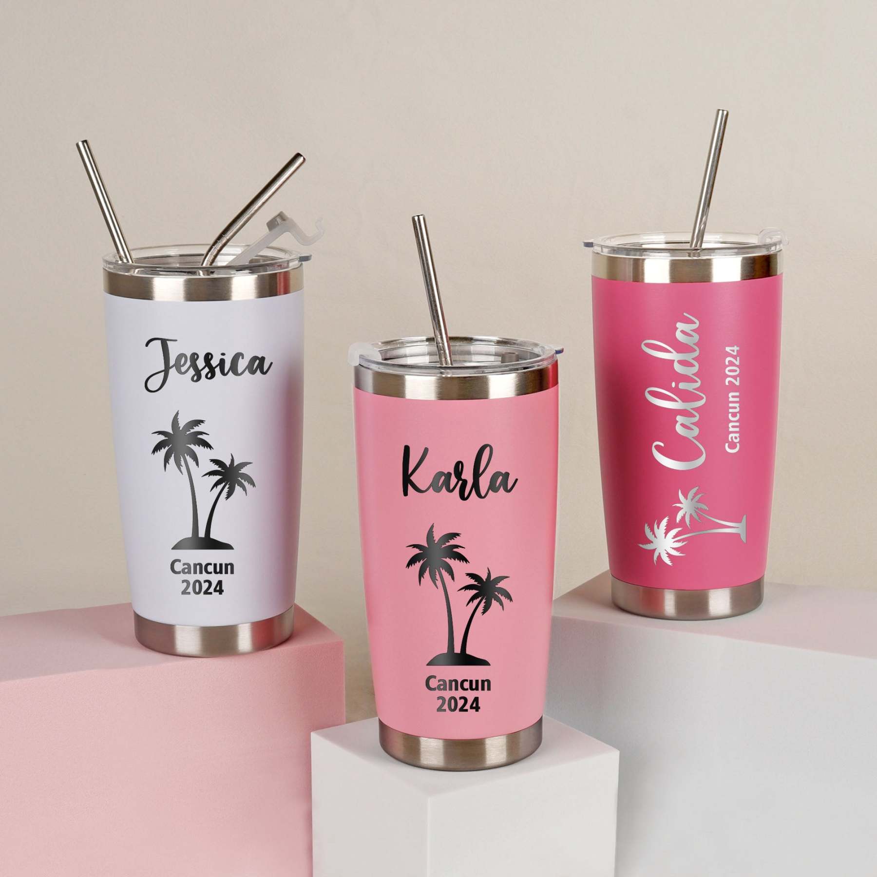 Personalized 20oz Palm Tree Tumbler - Bridesmaid Gift & Travel Mug
