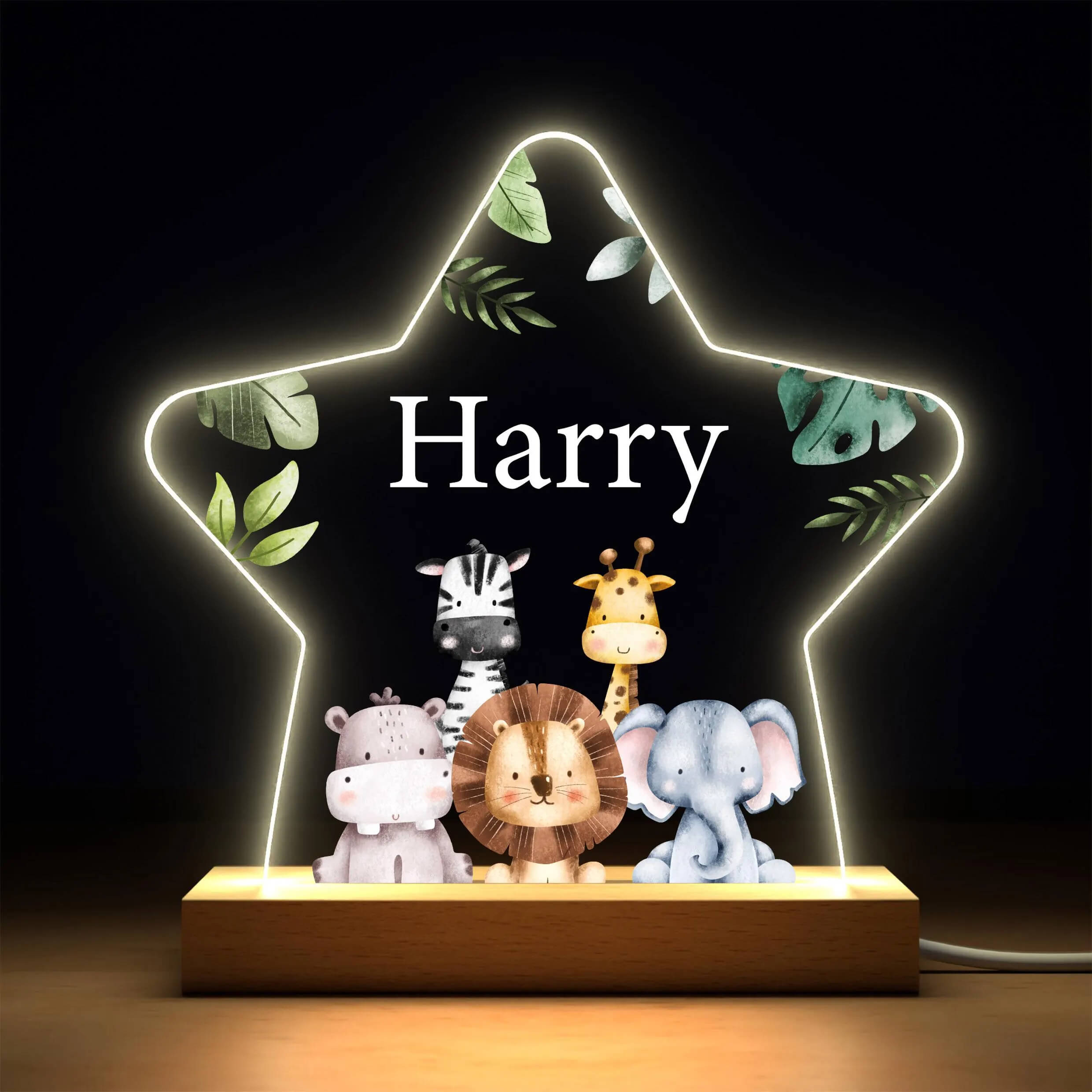 Personalized Acrylic Night Light - Cute Forest Animals Baby Gift