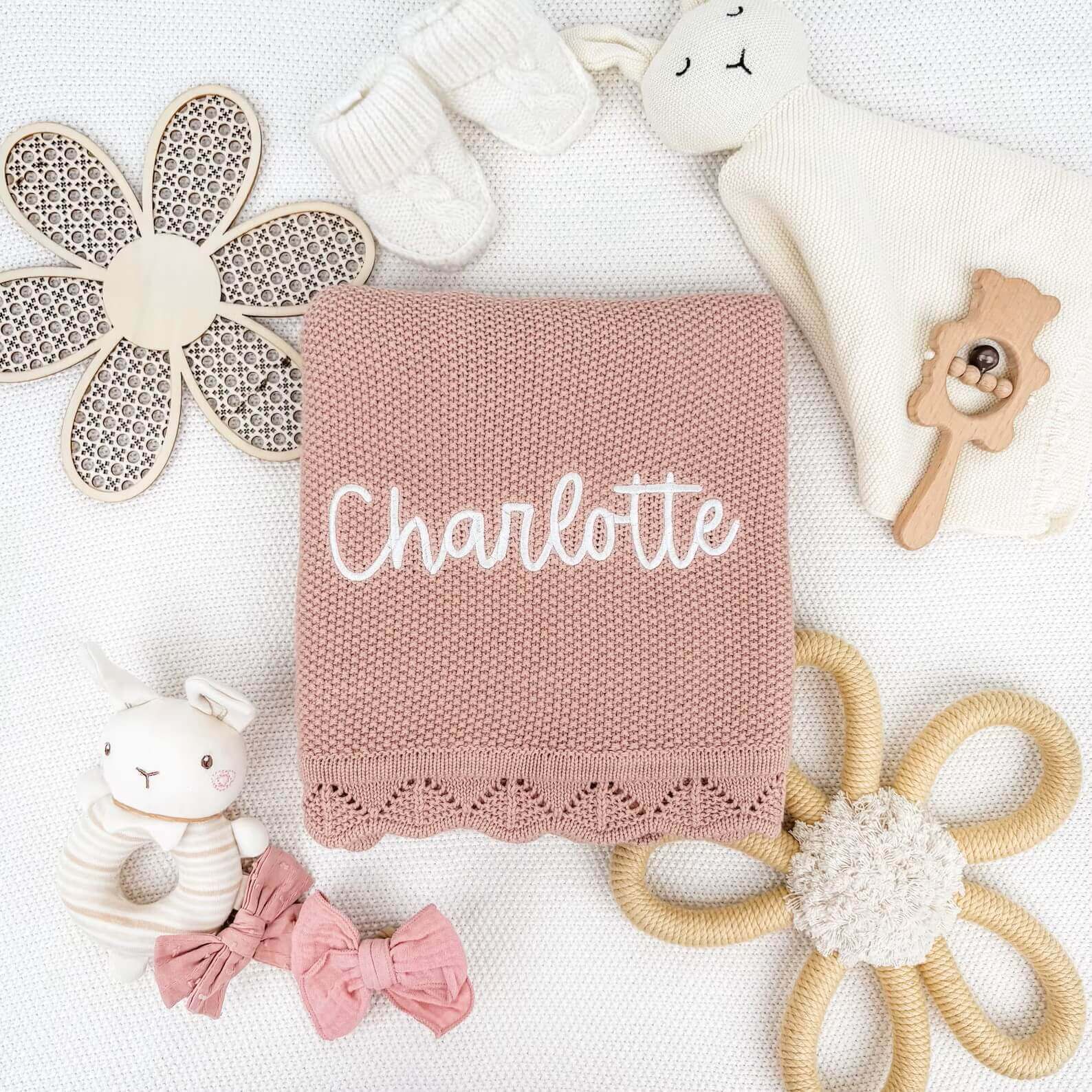 Personalized Baby Girl Blanket – Soft Knit & Embroidered Newborn Gift