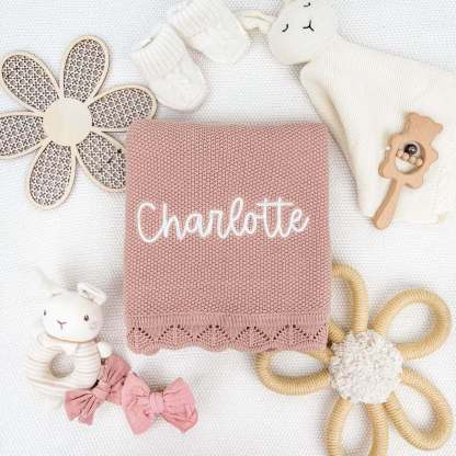 Personalized Baby Girl Blanket – Soft Knit & Embroidered Newborn Gift