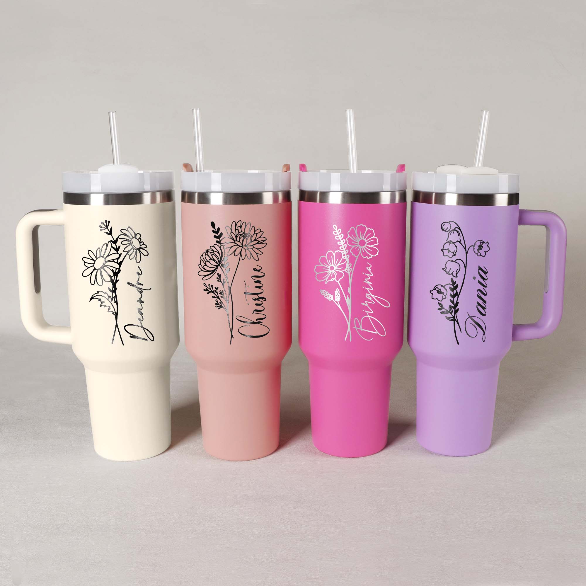 Personalized Birth Flower 40oz Tumbler - Birthday Gift & Mother's Gift