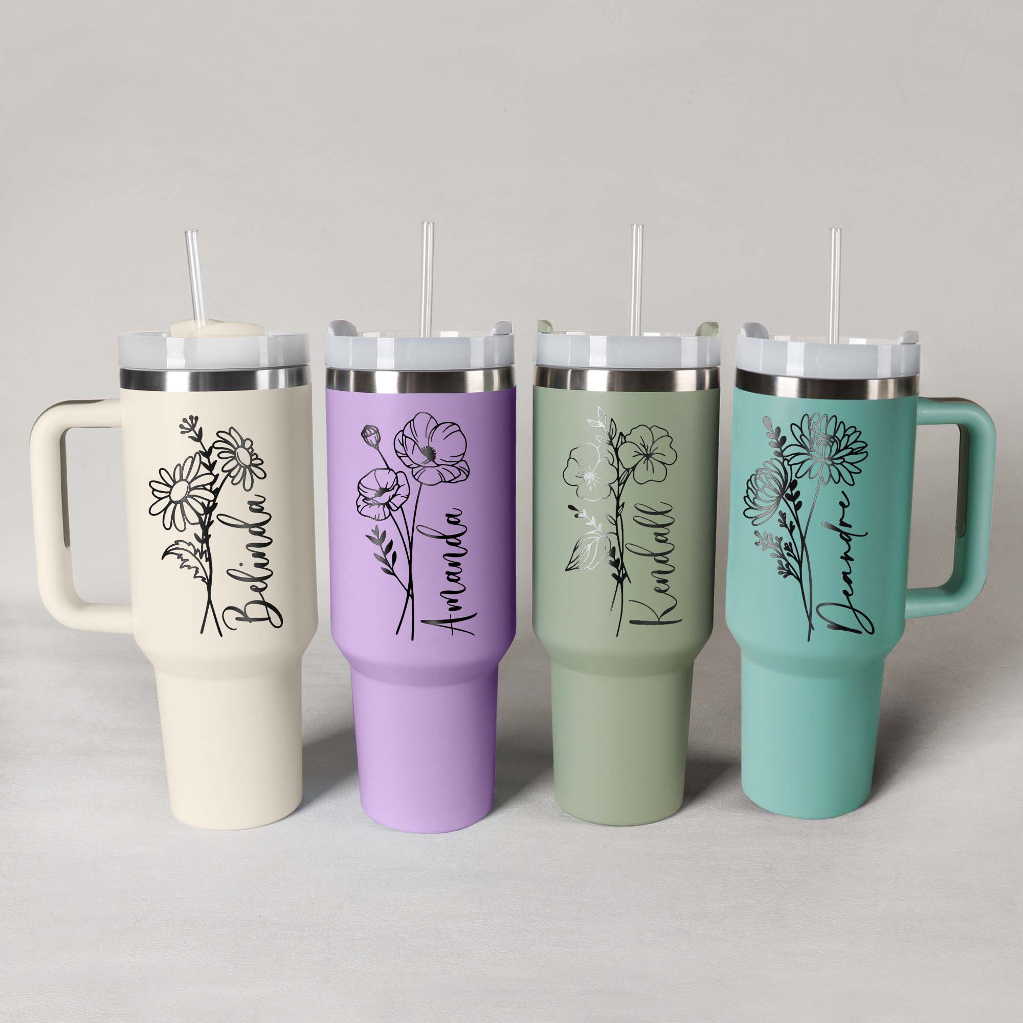 Personalized Birth Flower 40oz Tumbler - Birthday Gift & Mother's Gift