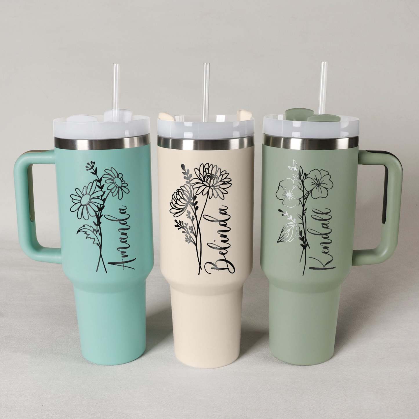 Personalized Birth Flower 40oz Tumbler - Birthday Gift & Mother's Gift