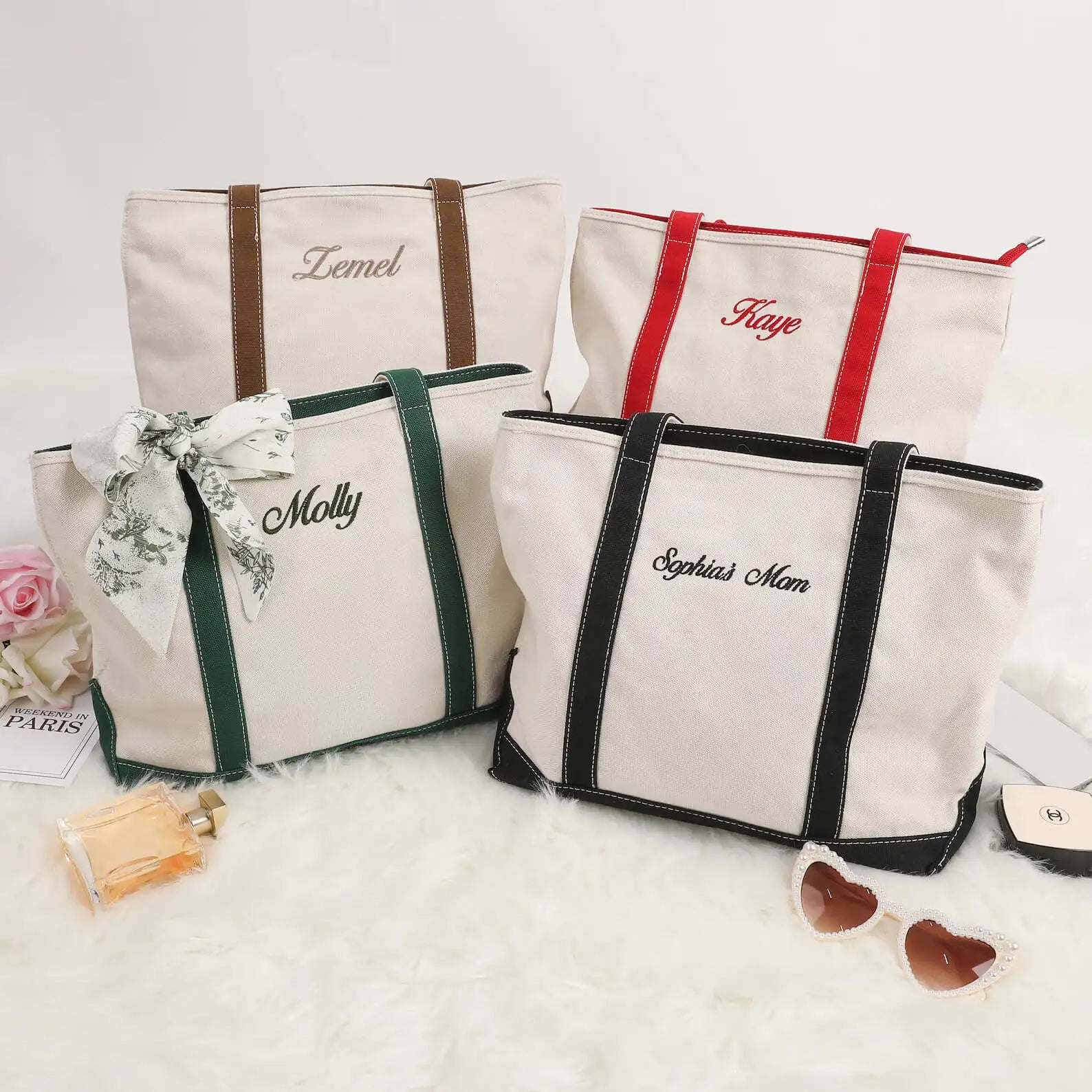 Personalized Canvas Tote –  Embroidered with Initials Custom Tote Bag
