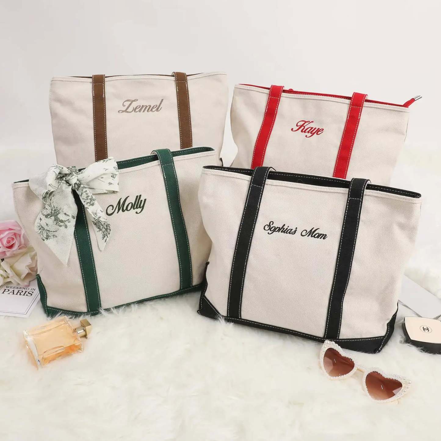 Personalized Canvas Tote –  Embroidered with Initials Custom Tote Bag