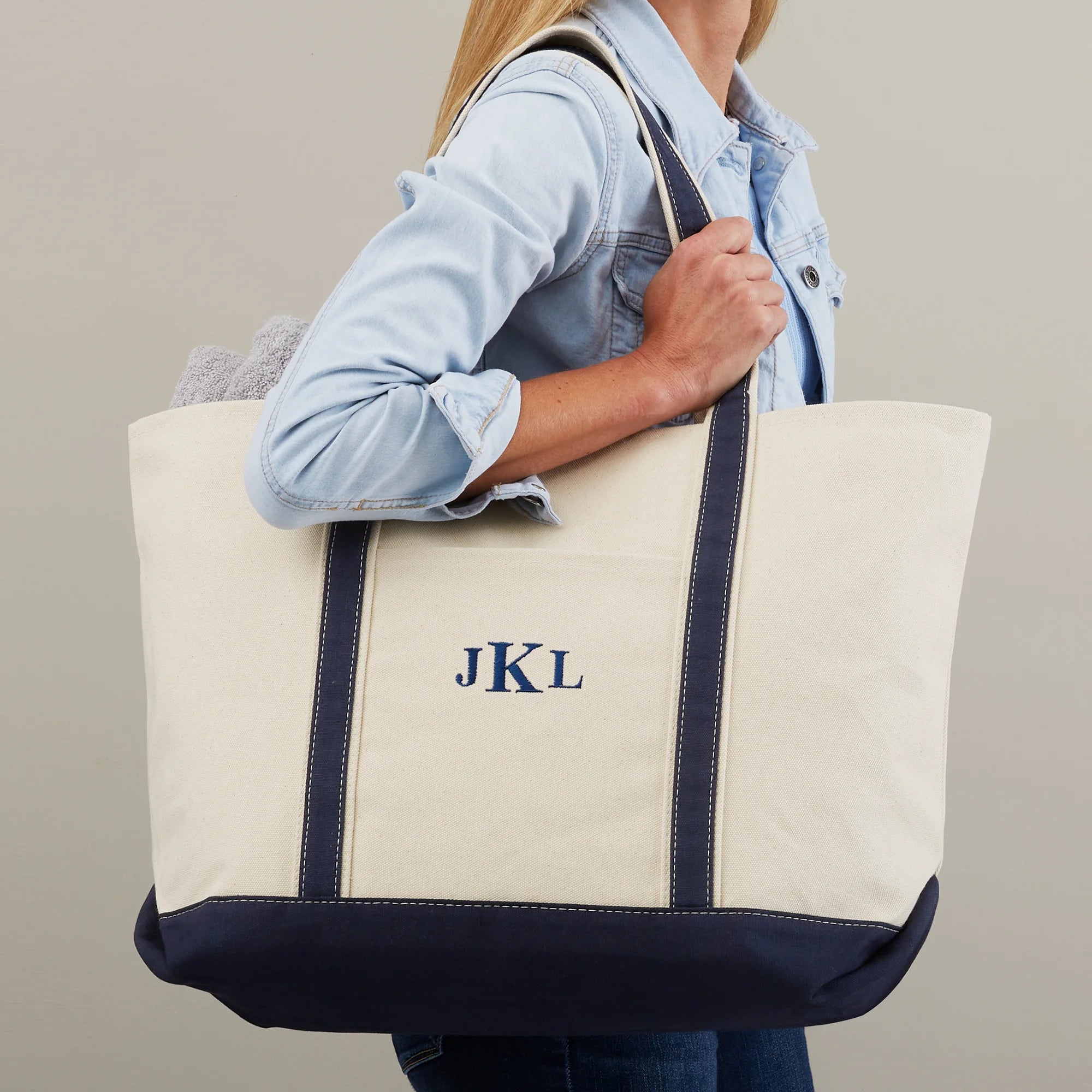 Personalized Canvas Tote – The Weekender Embroidered Tote - Navy Blue