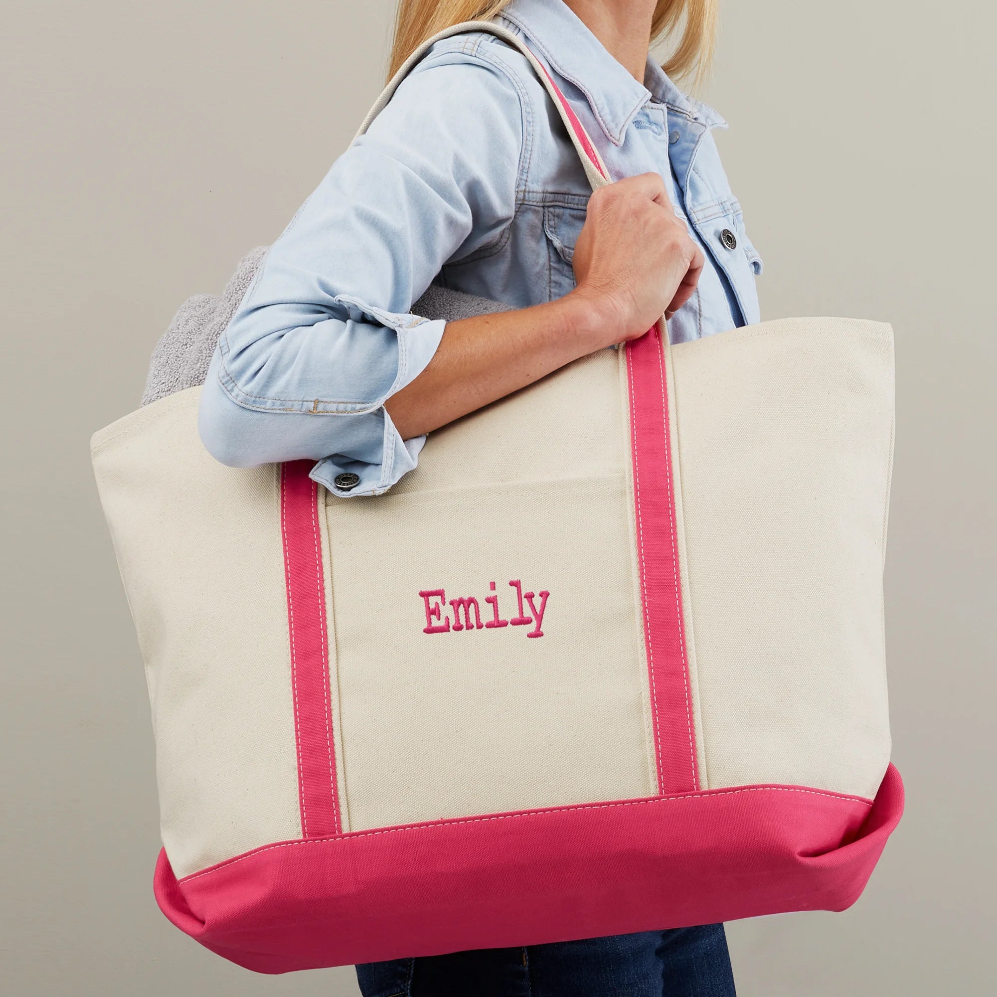 Personalized Canvas Tote – The Weekender Embroidered Tote - Pink