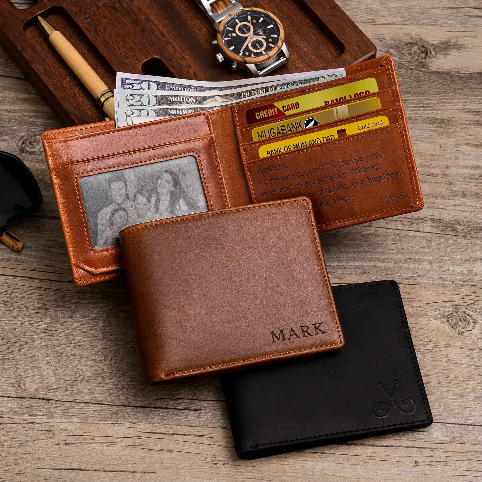 Personalized Men's Leather Wallet – Custom Engraved Bifold Wallet,  Perfect Gift for Him