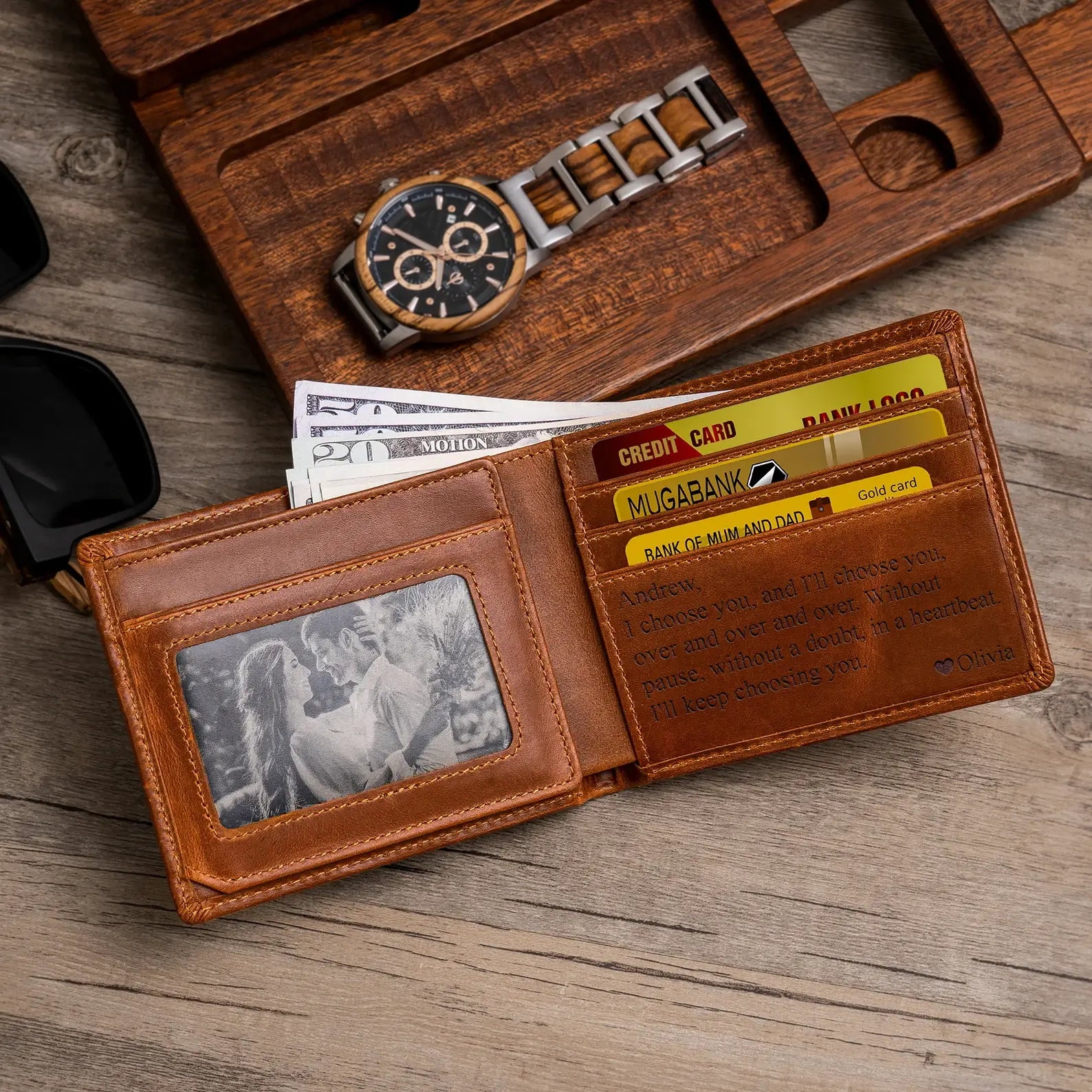 Personalized Men's Leather Wallet – Custom Engraved Bifold Wallet,  Perfect Gift for Him
