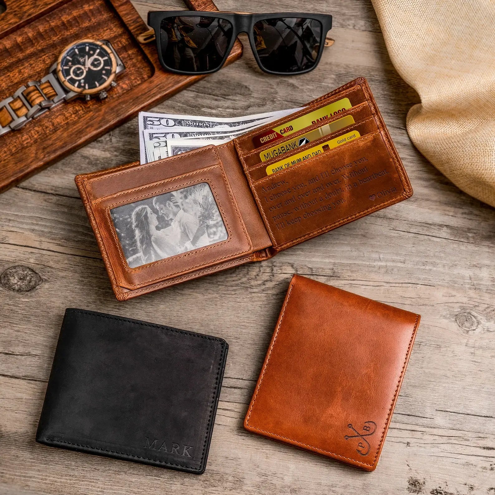 Personalized Men's Leather Wallet – Custom Engraved Bifold Wallet,  Perfect Gift for Him