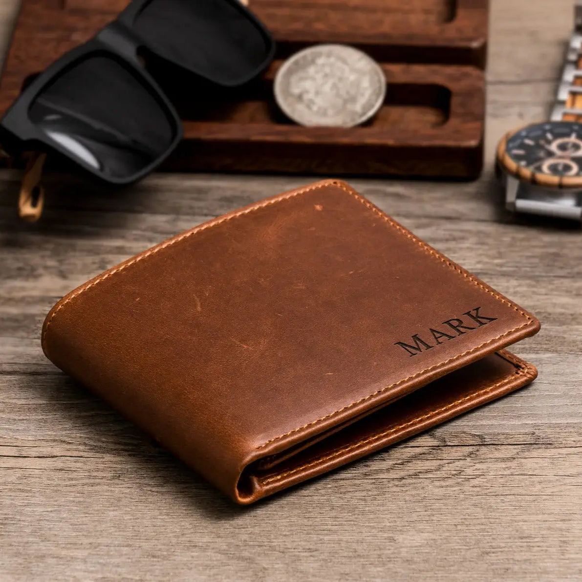 Personalized Men's Leather Wallet – Custom Engraved Bifold Wallet,  Perfect Gift for Him